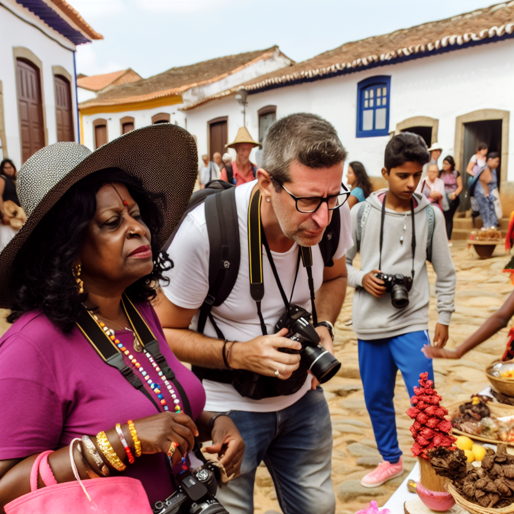 Turistas participando de uma festa tradicional em 