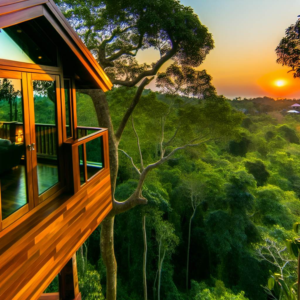 Uma casa na árvore luxuosa com vista panorâmica de